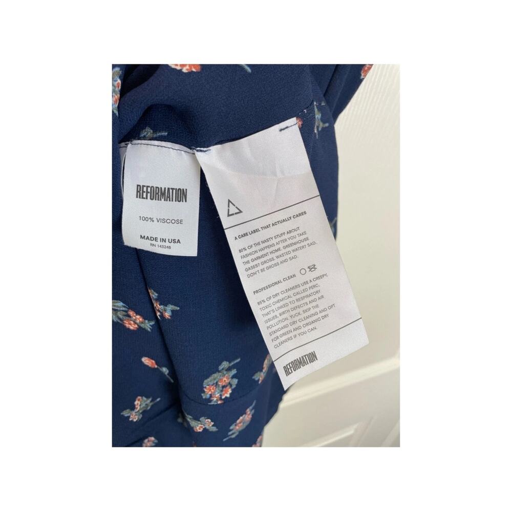 Reformation Oyster Navy Floral Wrap Mini Dress Sz M - Picture 9 of 9